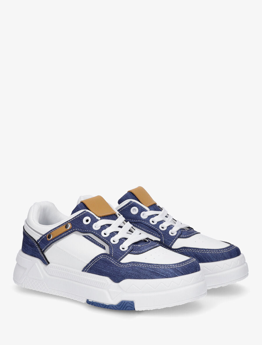 Sneakers en simili à empiècement jean - Bleu - 4