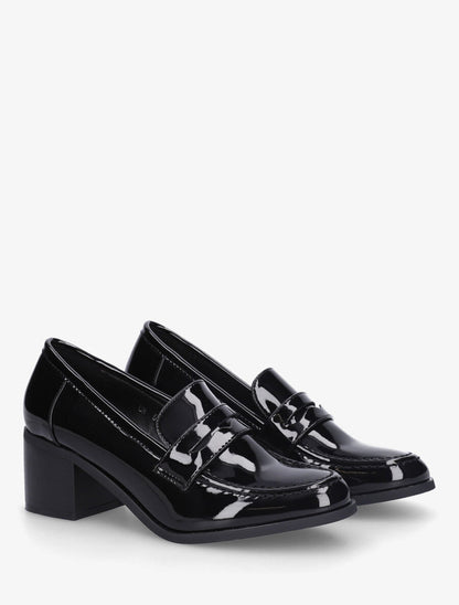 Mocassins vernis à talon - Noir - 4