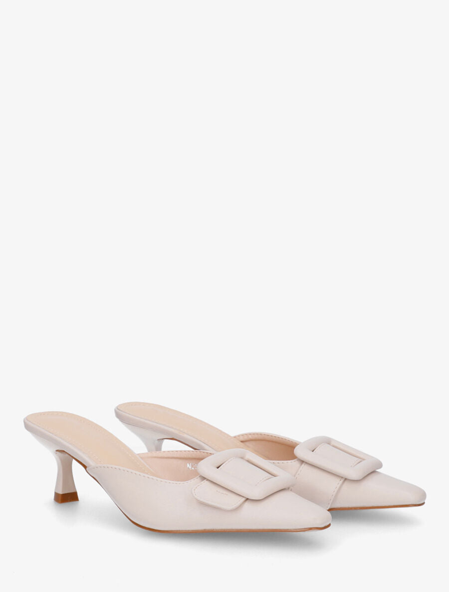 Mules en simili à talon talus - Beige - 4