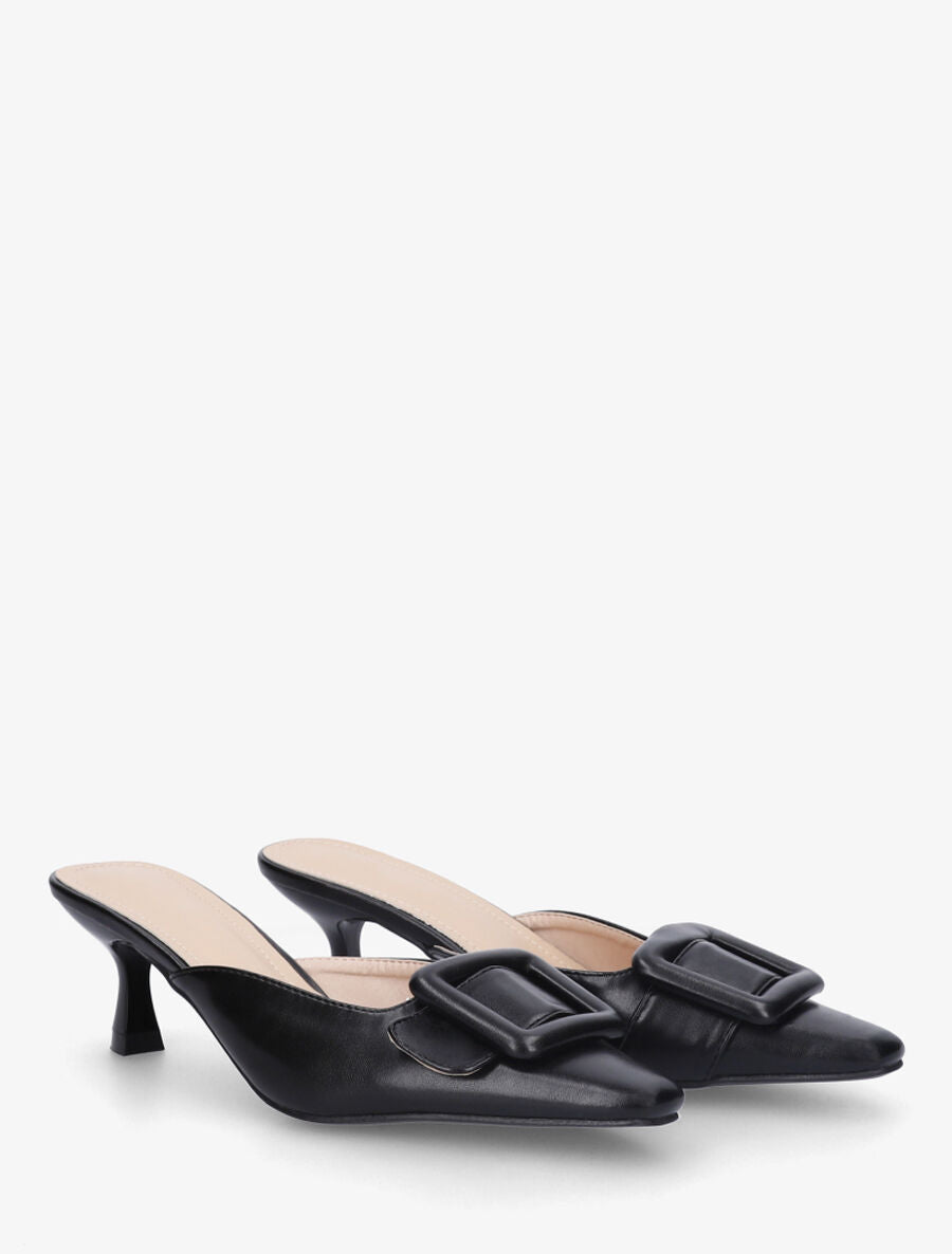 Mules en simili à talon talus - Noir - 4