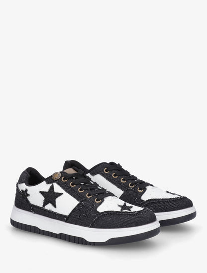 Baskets en simili et tissu motif étoiles - Noir - 4