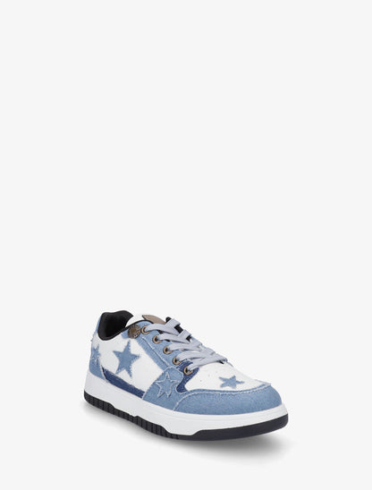 Baskets en simili et tissu motif étoiles - Bleu denim - 2