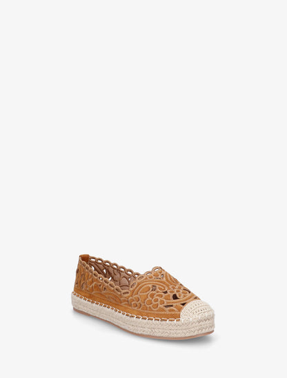 Espadrilles plates en suédine motif floraux - Camel - 2