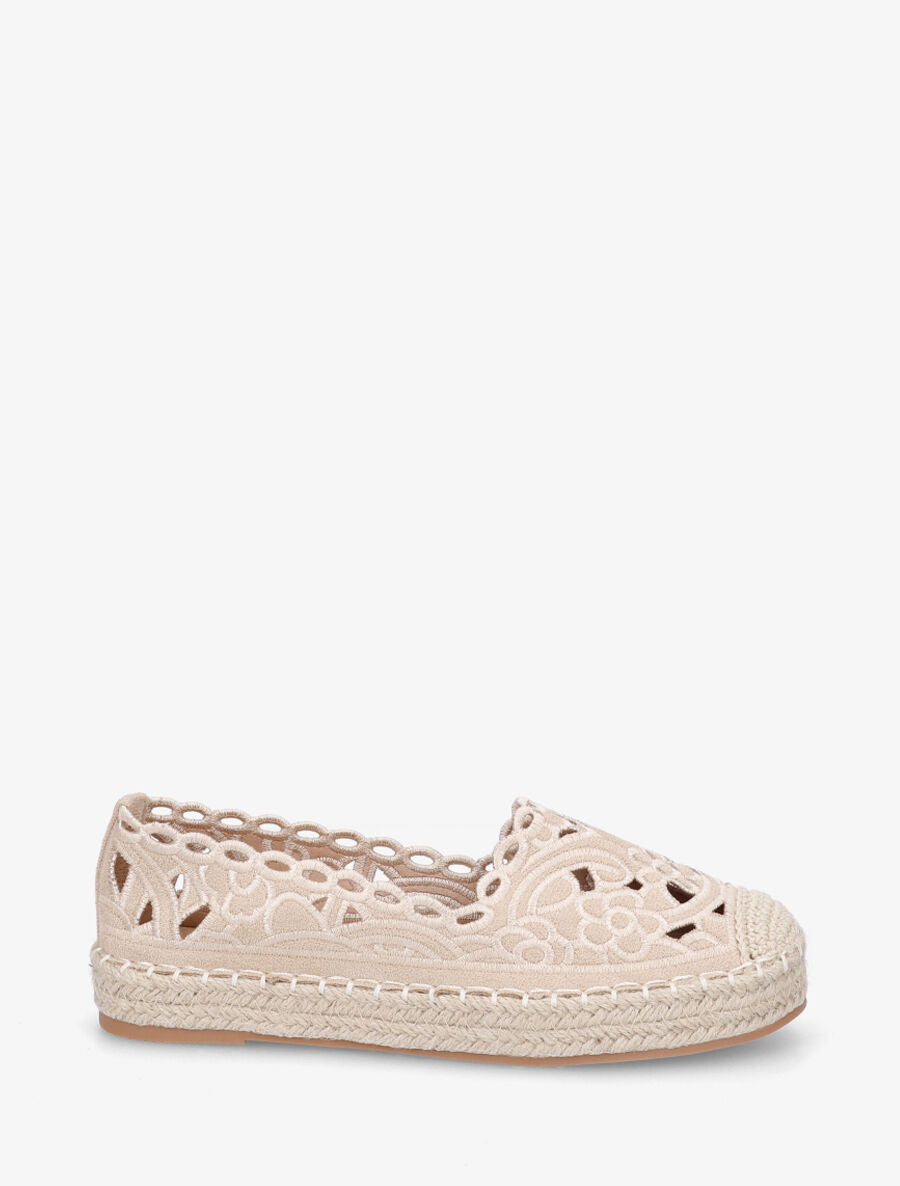 Espadrilles plates en suédine motif floraux - Beige - 5