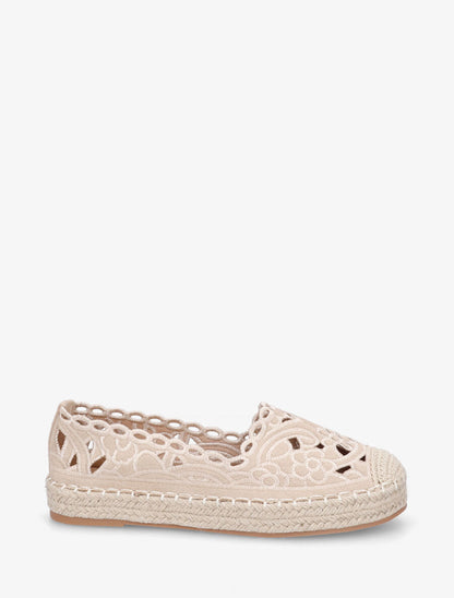 Espadrilles plates en suédine motif floraux - Beige - 5