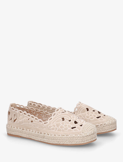 Espadrilles plates en suédine motif floraux - Beige - 4
