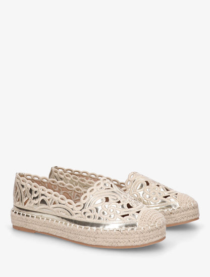 Espadrilles plates en simili motif floraux - Or - 4