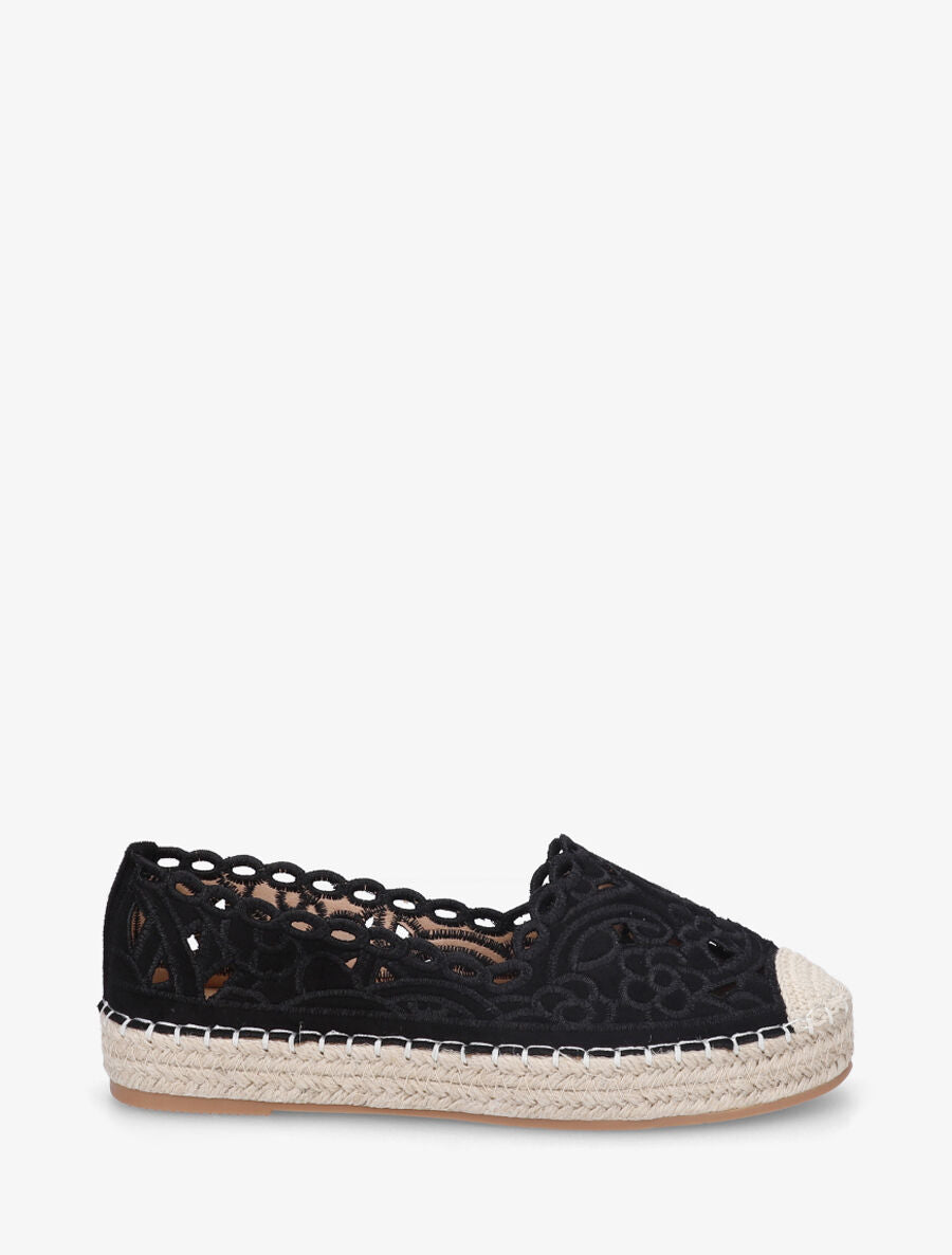Espadrilles plates en suédine motif floraux - Noir - 1