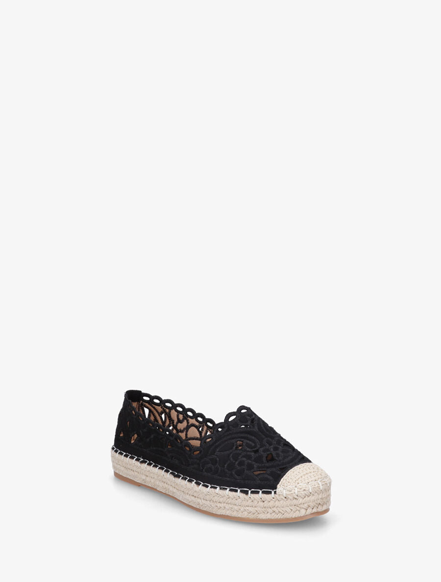 Espadrilles plates en suédine motif floraux - Noir - 2