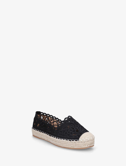 Espadrilles plates en suédine motif floraux - Noir - 2