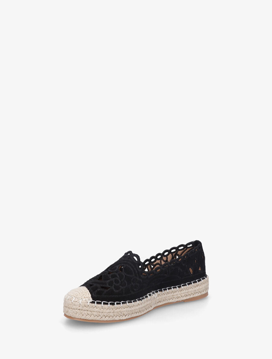 Espadrilles plates en suédine motif floraux - Noir - 3