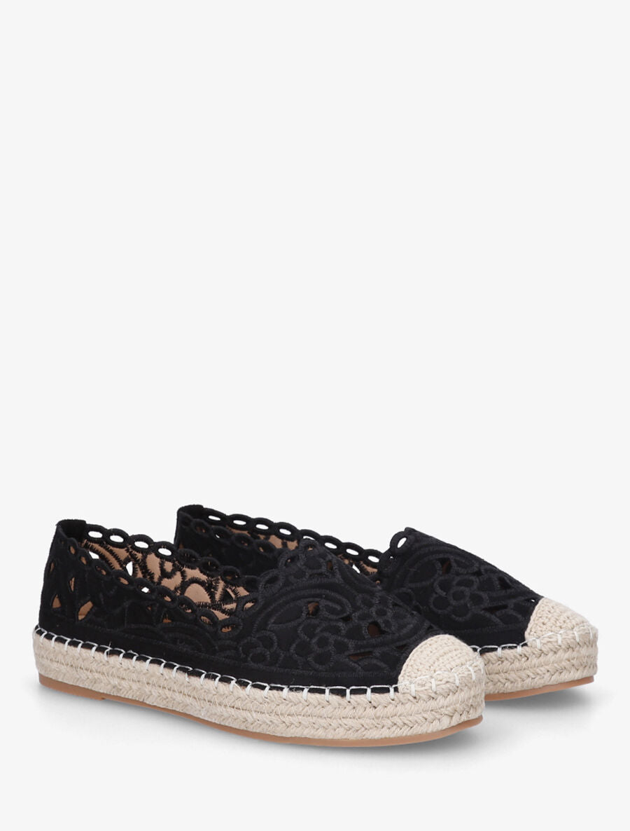 Espadrilles plates en suédine motif floraux - Noir - 4