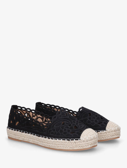 Espadrilles plates en suédine motif floraux - Noir - 4