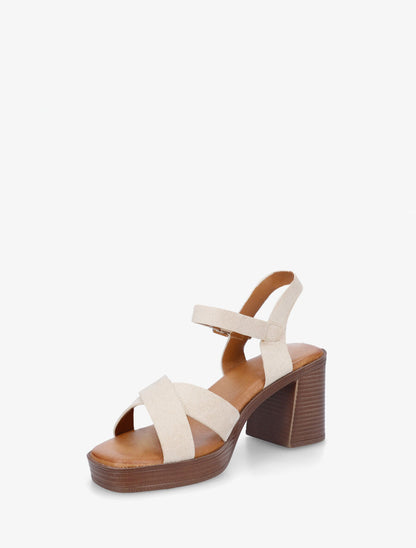 Sandales en suédine à brides croisées - Beige - 3