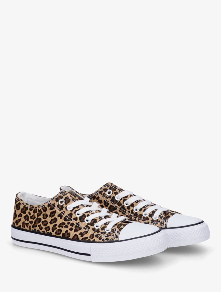 Baskets basiques en toile imprimé léopard - Beige - 4