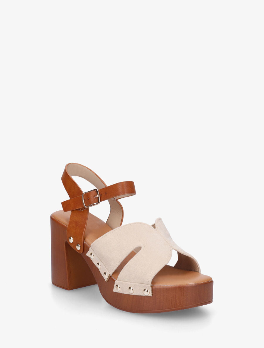 Sandales à talon effet bois - Beige - 2