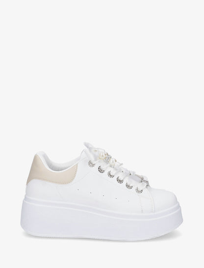 Sneakers à plateforme et strass - Beige - 5