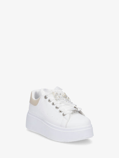 Sneakers à plateforme et strass - Beige - 2