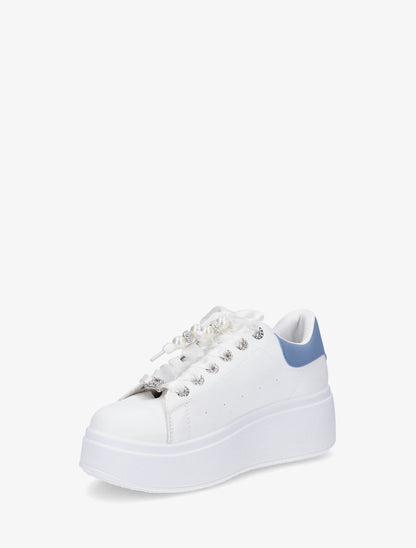 Sneakers à plateforme et strass - Bleu - 3