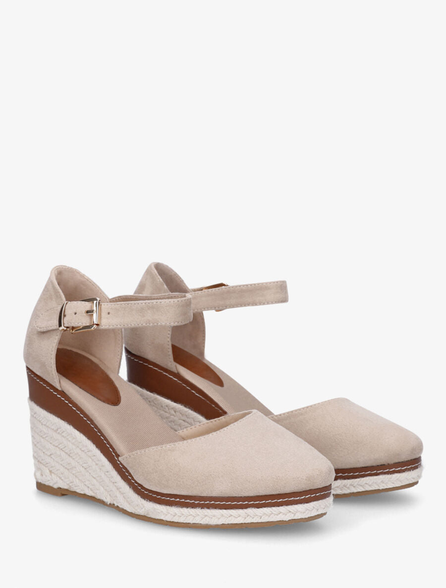 Sandales compensées en suédine - Taupe - 4