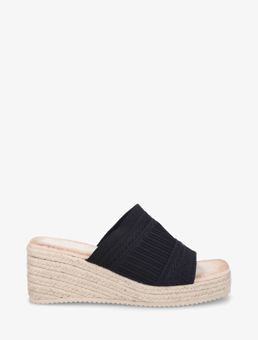 Mules compensées en raphia tressé - Noir - 1