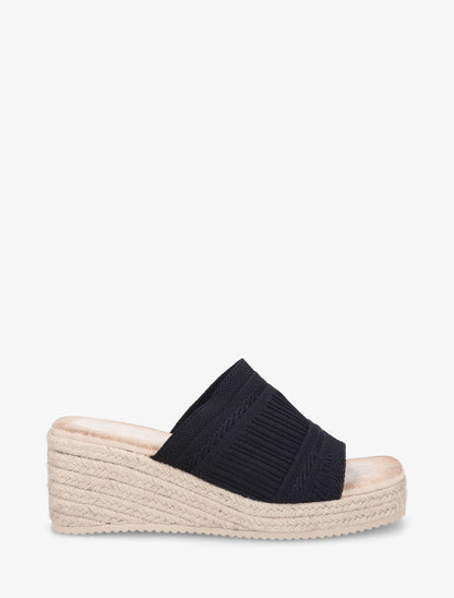 Mules compensées en raphia tressé - Noir - 1