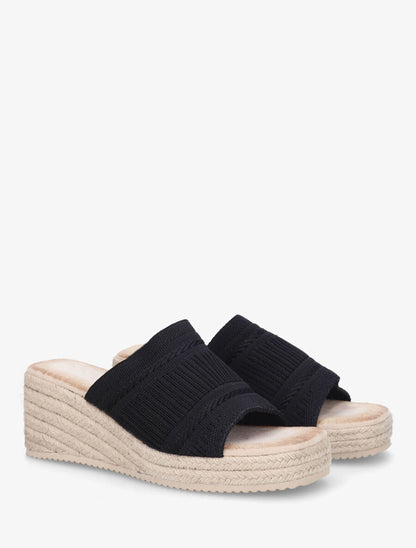 Mules compensées en raphia tressé - Noir - 4