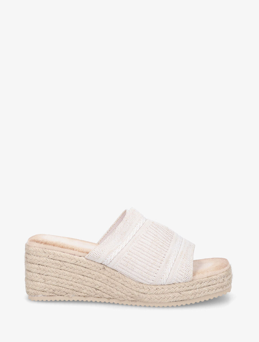 Mules compensées en raphia tressé - Beige - 1