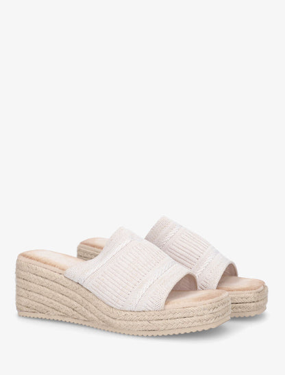 Mules compensées en raphia tressé - Beige - 4