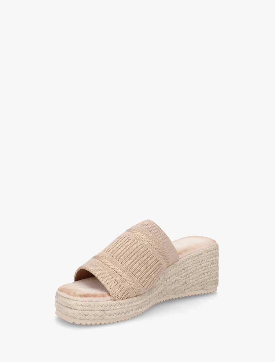 Mules compensées en raphia tressé - Taupe - 3