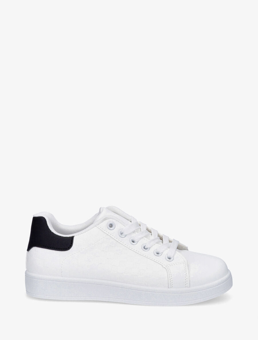 Sneakers plates à motif damier - Blanc/noir - 1