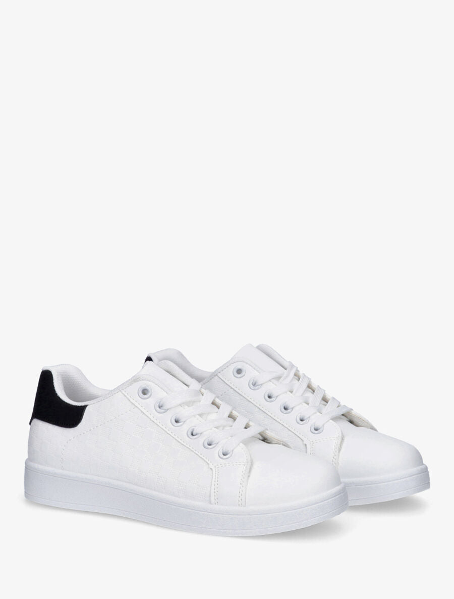 Sneakers plates à motif damier - Blanc/noir - 4