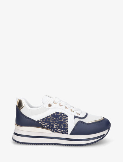 Sneakers à imprimé lettres et empiècement métallique - Marine - 1