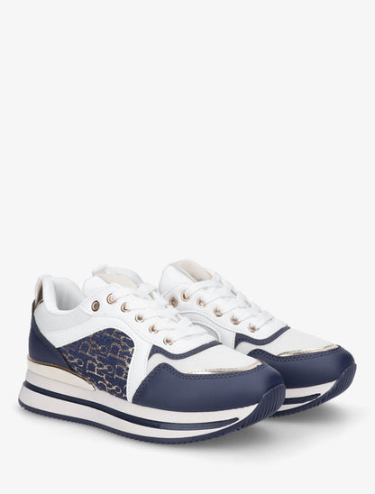 Sneakers à imprimé lettres et empiècement métallique - Marine - 4