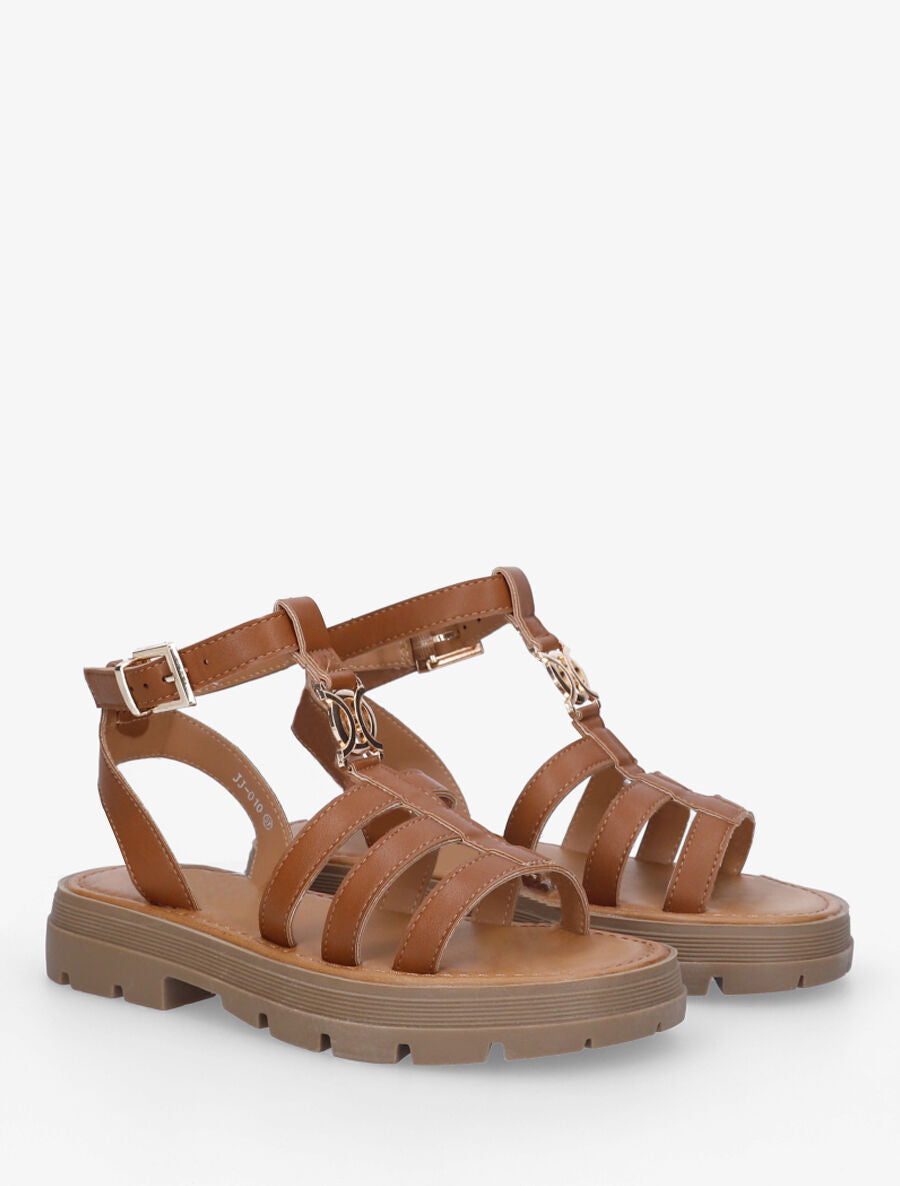 Nu-pieds style spartiates en simili - Camel - 4