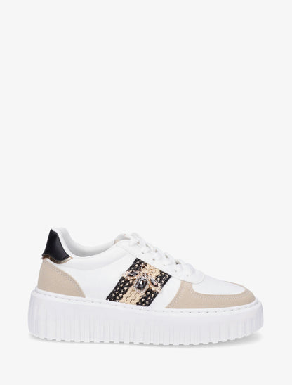 Sneakers en simili à empiècement bijou strassé - Noir - 1