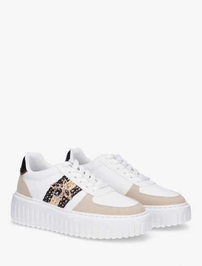 Sneakers en simili à empiècement bijou strassé - Noir - 4