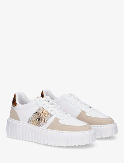 Sneakers en simili à empiècement bijou strassé - Beige - 4