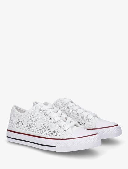 Tennis basses en tissu effet crochet - Blanc - 4