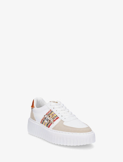 Sneakers en simili à empiècement bijou strassé - Orange - 2