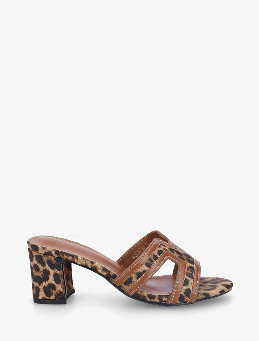 Mules en simili à motif léopard - Marron - 1