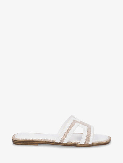 Claquettes en simili à motif damier - Blanc - 5