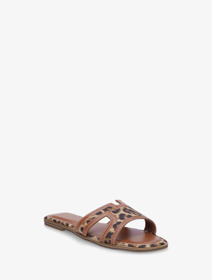 Claquettes en simili à imprimé léopard - Camel - 2