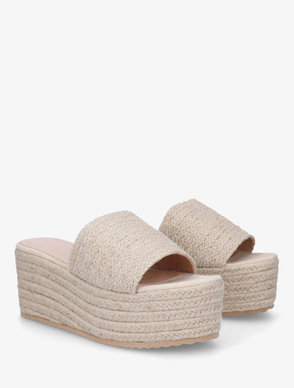 Mules à plateforme effet raphia - Beige - 4