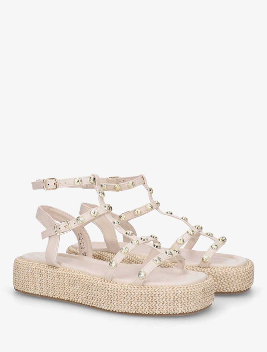 Sandales style spartiates cloutés - Beige - 4