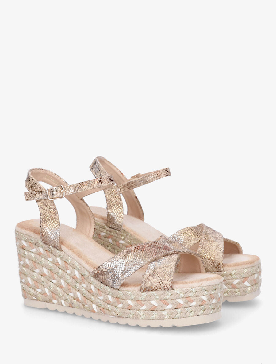 Sandales compensées imprimé python irisé - Beige - 4
