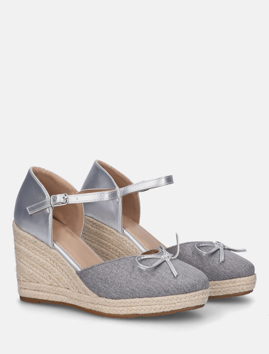 Sandales compensées à nœud décoratif - Gris - 4