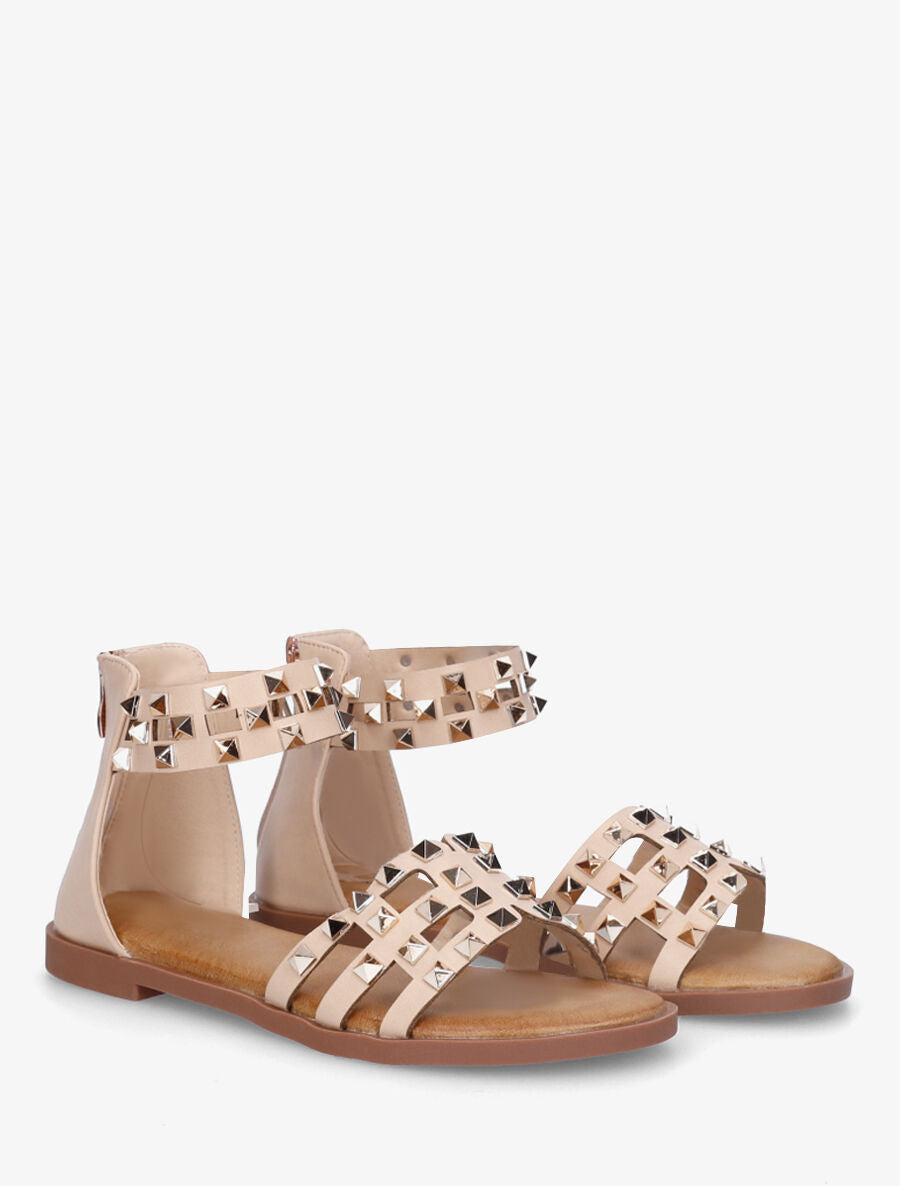 Nu-pieds cloutés en simili - Beige - 4
