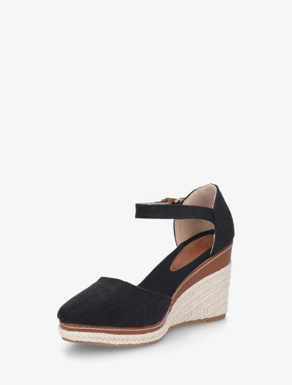 Sandales compensées effet denim - Noir - 3