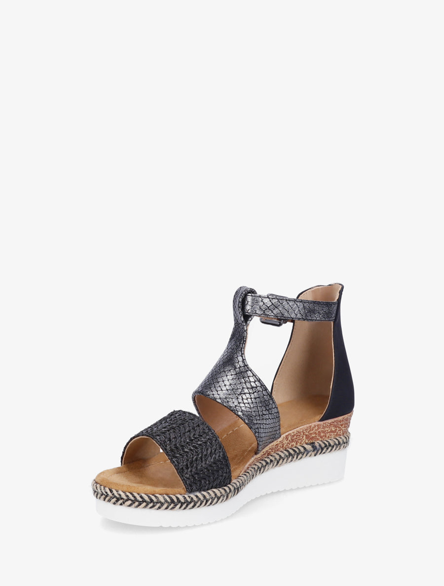 Sandali con zeppa testurizzati con dettaglio pitone - Nero